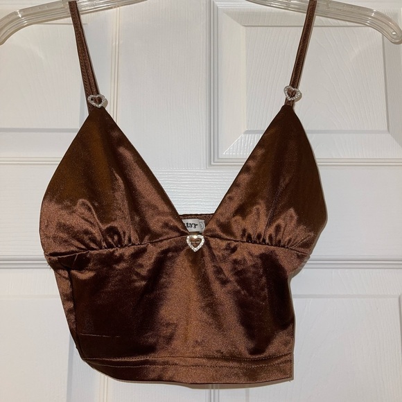 Fashion Nova Tops - Brown Rhinestone Heart Crop Top!